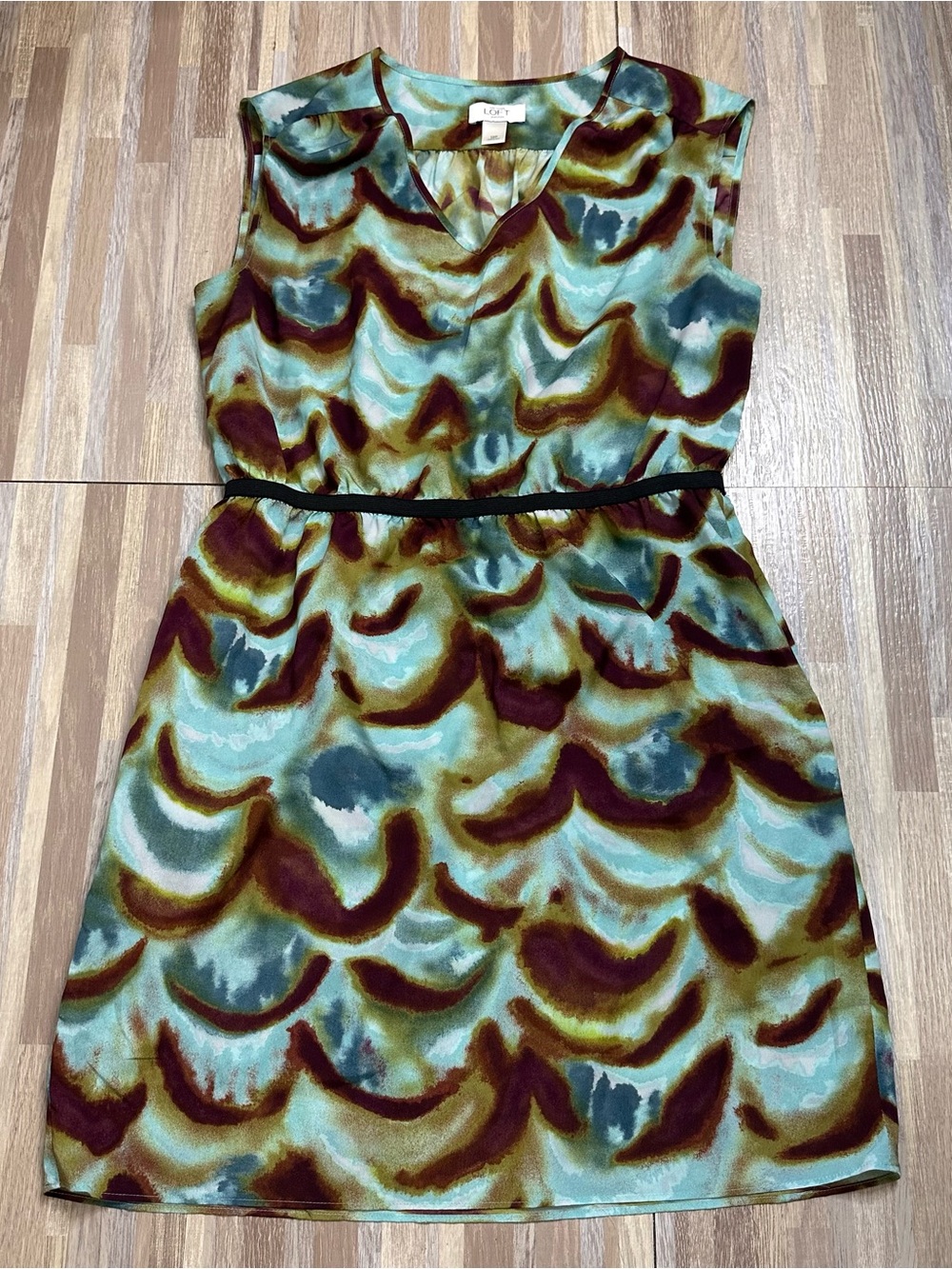 LOFT Sleeveless V-Neck Mini Dress in Teal, Olive & Burgundy Women’s 12 Petite